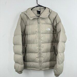 The North Face Large Hooded Down Puffer Jacket 600 Down Fill Power Beige Pewter
